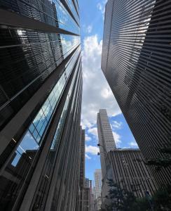metropolitan skyline with tall glazed commercial buildings