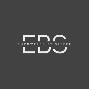 Empowered By Speech Logo: white text on dark grey background