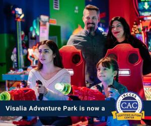 Visalia Adventure Park family playing video games with kids