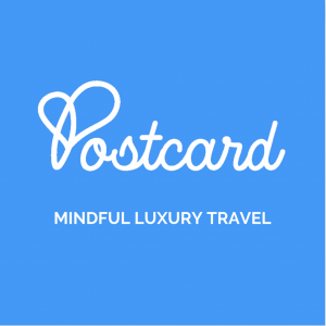 The Postcard logo is the word Postcard on a blue background, with the first letter shaped like a heart.