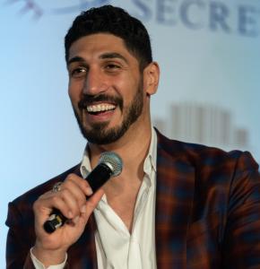 A photo of Enes Kanter Freedom speaking at the International Religious Freedom Summit in 2022.