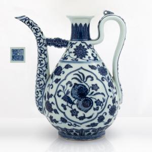 Rare Chinese Ming-style blue and white ewer, mark and period of Qianlong (1736-1795) (est. $50,000-$80,000).