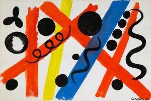 Gouache and ink on paper by Alexander Calder (American, 1898-1976), titled The Beams, 1963, 27 ¼ inches by 40 ¼ inches (est. $40,000-$60,000).