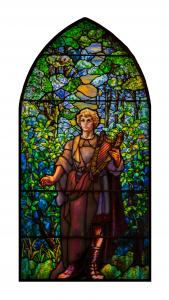 Tiffany Studios leaded glass window of Boy David, circa 1910, 66 inches by 33 inches, from the estate of Howard D. Booher Sr., of Atwater, Ohio. (est. $50,000-$80,000)