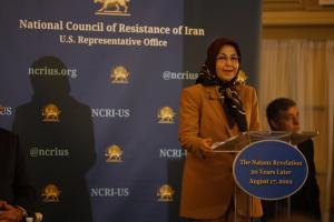 Ms. Soona Samsami, NCRI Representative in the U.S. opening the panel on the 20th anniversary of the revelation of the Natanz nuclear site by the NCRI in August 2002. 