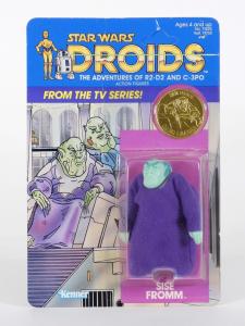Lot 198 is a Kenner Star Wars Droids Sise Fromm MOSC (United States, 1985), factory sealed C7+ with moderate wear (est. $500-$800).