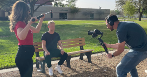 Our team capturing a student testimonial for our client, a university in Texas.