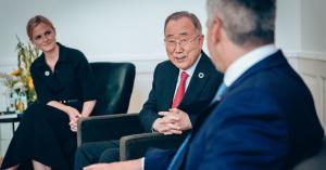 BKMC Co-chair Ban Ki-moon and BKMC CEO Monika Froehler meeting with Austrian Chancellor Karl Nehammer