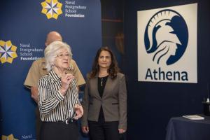 Naval Postgraduate School President retired Vice Adm. Ann Rondeau accepts the gift of Athena, a collaborative research tool, from the Naval Postgraduate School Foundation during a ceremony Sept. 6. The ceremony symbolized a key milestone in the developmen