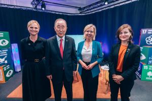 BKMC High-Level Roundtable on Climate Adaptation, Ban Ki-moon, BKMC CEO Monika Froehler, Austrian Minister for Climate Action Leonore Gewessler, BKMC Program Manager Angela Reithuber