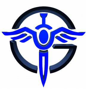 Guardian Plartform's official logo; a blue sword with wings, surrounded by the capital letter G