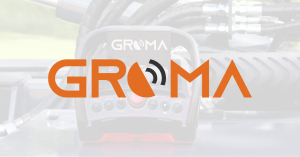 Groma GPS & Machine Automation logo on Groma controller background with pile driver