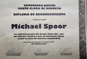Diploma granted to Ocho Sur