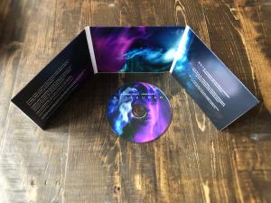 blue, black and purple dominate this colorful CD package with abstract artwork