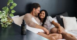 Loving couple enjoying C60 Sexy sensual edible massage oil