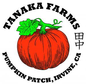 Drawing of a pumpkin surrounded by the words Tanaka Farms Pumpkin Patch with the Japanese Kanji for Tanaka on the right side.