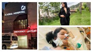 Protesting her arrest, Amini was severely beaten by the security forces in a van and was taken to the Kasra Hospital due to the severity of her injuries. After initial examinations, doctors said she had suffered a stroke and her brain dead at the same time.