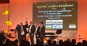 Representatives of Electro Scan (UK) Ltd. accepting the award for 2022 UKSTT Best Detection, Location & Inspection solution.