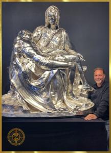 Mark Russo with Michelangelo's original Pietà cast as the largest pure silver sculpture ever created