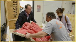 Mark Russo with Firebird Bronze Foundry owner Rip Caswell and Museo Michelangelo Museum Curator Madison Brower at the foundry carefully removing the Original Red Waxes of Pietà from Florence, Italy