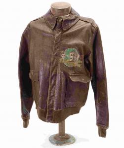 World War II leather flight jacket from the U.S. 23rd Bomb Squadron with a 5th Bomb Group painted insignia depicting a skeleton in a flight cap holding a bomb (est. $800-$1,200).