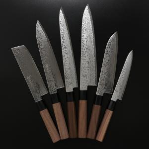 Syosaku Damascus Knives with Walnut Handle