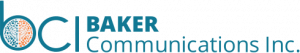 logo for Baker Communications Inc that is teal with orange