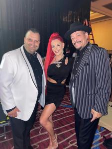 PHOTO (LEFT TO RIGHT): CEO Michael Mota, Justina Valentina and Ice T at MobMovieCon Awards Ceremony in Atlantic City in July 2021.