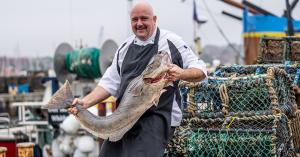 Local chef, Paul Gildroy of Whitby's award-winning The Magpie Cafe prepares for Fish and Ships 2022 on Whitby quayside.