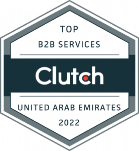 An award badge that reads Clutch Top B2B Services United Arab Emirates 2022.