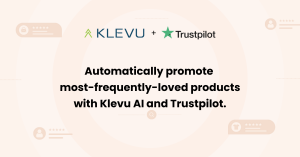 Klevu logo and Trustpilot logo show. With text below that reads, "Automatically promote most-frequently-loved products with Klevu AI and Trustpilot."