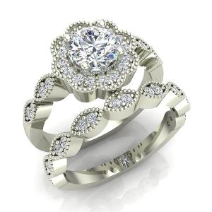 Classic Round Brilliant Vintage Engagement Ring White Gold 14K by Glitz Design