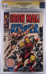 Copy of Marvel Comics Iron Man and Sub-Mariner issue #1 (April 1968), graded CGC 9.4, predating both Iron Man #1 and Sub-Mariner #1, signed by Stan Lee (est. $1,800-$2,400).