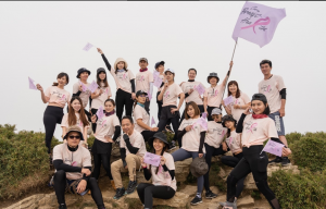 Professional Breast beauticians in Taiwan climb the main peak of Hehuan Mountain.