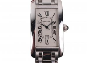 Cartier "Tank Americaine" 18kt white gold watch.