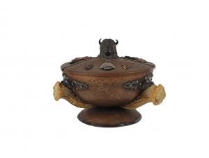 Joseph Heinrich bison-decorated silver and copper footed bowl, early 20th century.