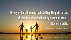 Quote over photo of family on beach: Giving my kids the basic facts, letting the girls to take the lead on what details they wanted to know… felt comfortable.