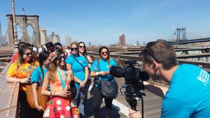 Nicole Faccio with her fundraising team, In Pizza We Crust, at the Brooklyn Bridge in September 2016