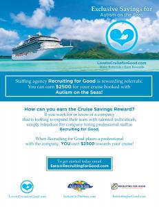 Participate in Recruiting for Good's referral program to earn cruise travel savings #recruitingforgood #lovetocruise www.LovetoCruiseforGood.com