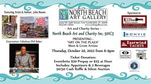 October 2022 North Beach Art and Charity Benefit at North Beach Art Gallery featuring entertainer Phil Baker , author and artist John Bowen