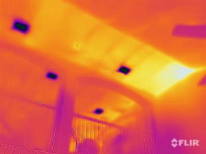 Thermal imaging photo of missing blown-in attic insulation