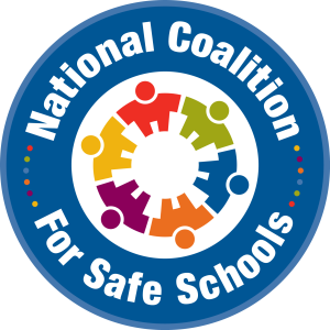 National Coalition for Safe Schools logo. It is a circle with blue outline which has the organization's name, and on the inside are shapes that represent people holding hands.