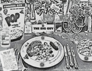 We see an elaborate table setting with scrambled brains and eggs.