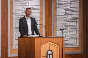 Reverend Shadrack Lekoana of the Uniting Reformed Church of Southern Africa addressing over a hundred different religious leaders.
