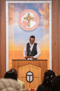 Reverend Shadrack Lekoana delivering a sermon on unity and peace to the various religious leaders who attended the workshop.