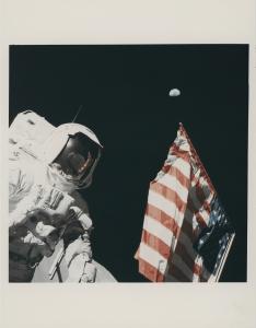 Lot 402: Harrison Schmitt, the Earth and the US flag, Eugene Cernan [Apollo 17]
