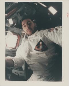 Lot 195: The first selfie in lunar orbit: William Anders during Intra Vehicular Activity inside the Apollo 8 Command Module orbiting the Moon, NASA [Apollo 8]