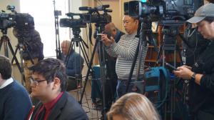 Media attending the conference on Iran uprising and the prospects for the overthrow of the regime during a press briefing at the Washington office of the NCRI on Oct 19, 2022.