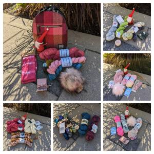 yarn and accessories as prizes for breast cancer research fundraiser