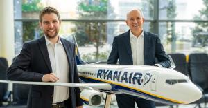 (From left) Neal McMahon, Ryanair’s Director of Operations, and Dominique Mineo, CEFA Aviation’s CEO at Ryanair Corporate Head Office in Dublin, Ireland.